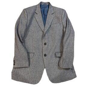 Herringbone navy Wool Silk Suit Jacket 42 inch chest by A Dong‎ Silk Tailoring